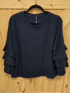 Massini Navy Ruffle-Sleeve Sweatshirt